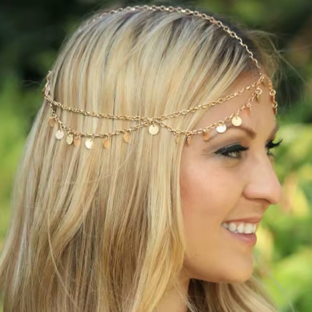 Hair Gold Coin Jewelry Forehead Headband Multilayer Tassels Head Arabian